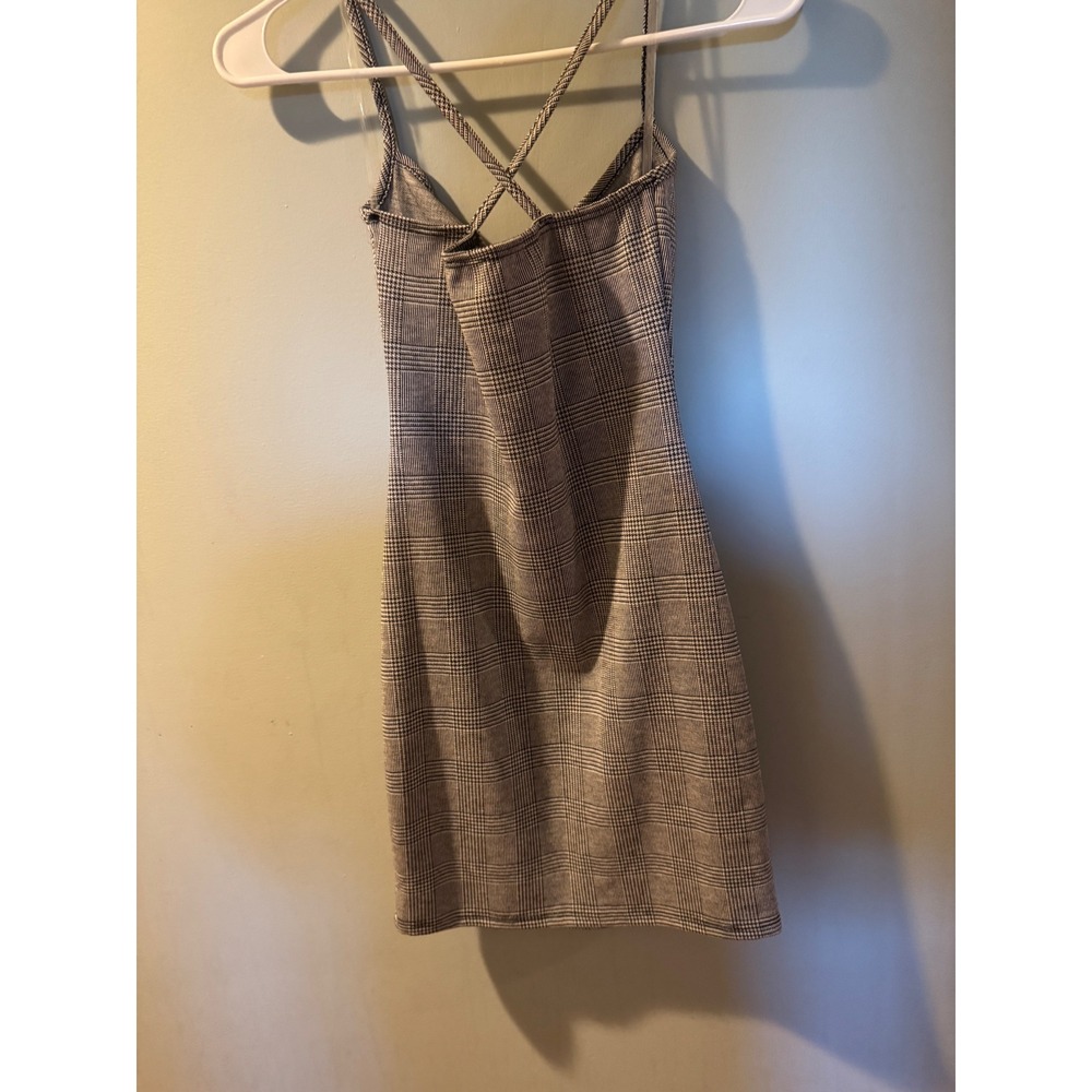 Plaid Spaghetti Strap‎ Mini Dress Crisscross Back Cowl Neck - Picture 9 of 13